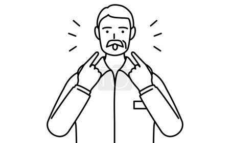Ilustración de Senior white man teaching pronunciation in English conversation (pointing to his mouth), Vector Illustration - Imagen libre de derechos