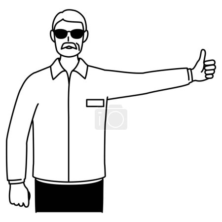 Ilustración de Hombre blanco mayor autostop con los pulgares hacia arriba, Vector Ilustración - Imagen libre de derechos