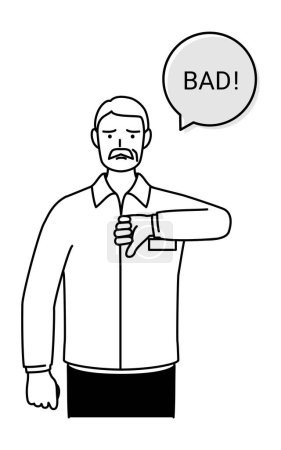 Ilustración de MALO gesto, hombre blanco mayor con los pulgares hacia abajo, Vector Ilustración - Imagen libre de derechos