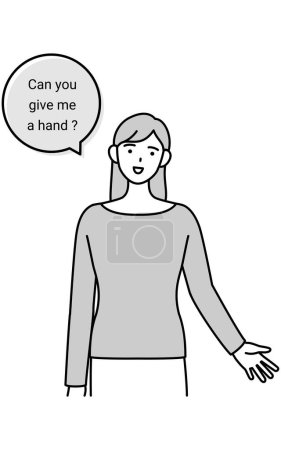 Ilustración de Conversación en inglés, Mujer asiática vestida de diario pidiendo ayuda en inglés, Vector Illustration - Imagen libre de derechos