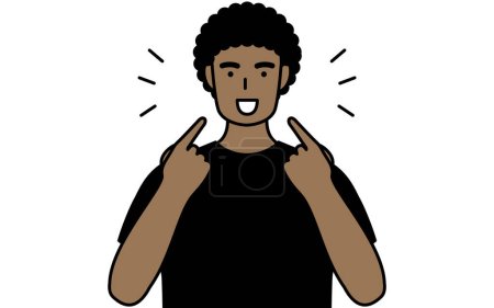Ilustración de Joven Hombre Negro enseñando pronunciación en conversación en inglés (señalando a su boca), Vector Illustration - Imagen libre de derechos