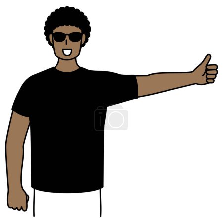 Ilustración de Joven hombre negro autostop con los pulgares hacia arriba, Vector Ilustración - Imagen libre de derechos