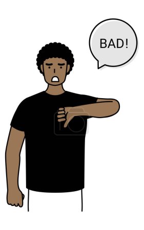Ilustración de MALO gesto, joven negro con los pulgares hacia abajo, Vector Ilustración - Imagen libre de derechos