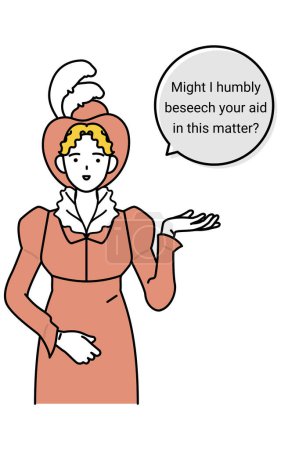 Ilustración de Conversación en inglés, mujer aristocrática del siglo XIX pidiendo ayuda en inglés clásico, Vector Illustration - Imagen libre de derechos