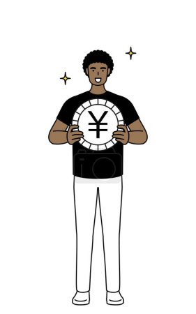 Illustration for African-American man an image of foreign exchange gains and yen appreciation, Vector Illustration - Royalty Free Image
