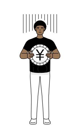 Illustration for African-American man an image of exchange loss or yen depreciation, Vector Illustration - Royalty Free Image