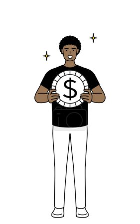 Illustration for African-American man with images of foreign exchange gains and dollar appreciation, Vector Illustration - Royalty Free Image