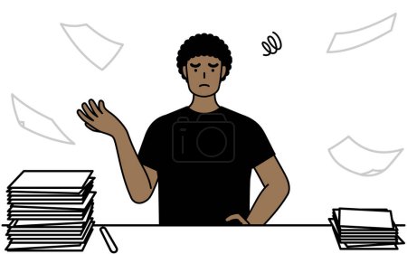 Illustration for African-American man who is fed up with his unorganized business, Vector Illustration - Royalty Free Image