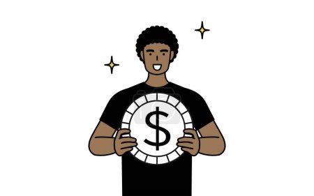 Illustration for African-American man with images of foreign exchange gains and dollar appreciation, Vector Illustration - Royalty Free Image