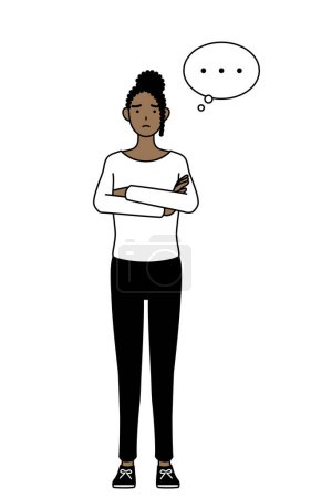 Ilustración de Mujer afroamericana con los brazos cruzados, profunda en el pensamiento, Vector Illustration - Imagen libre de derechos