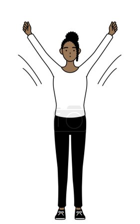 Illustration for African-American woman doing radio calisthenics, preparation for accident prevention, Vector Illustration - Royalty Free Image