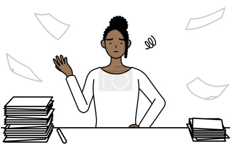 Illustration for African-American woman who is fed up with her unorganized business, Vector Illustration - Royalty Free Image