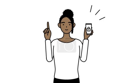 Ilustración de Mujer afroamericana tomando medidas de seguridad para su teléfono, Vector Illustration - Imagen libre de derechos