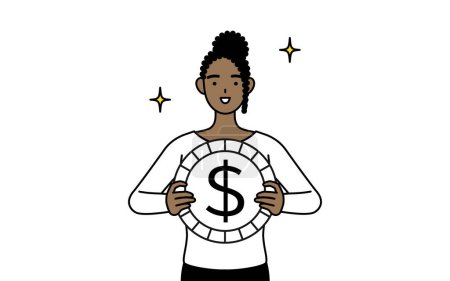 Illustration for African-American woman with images of foreign exchange gains and dollar appreciation, Vector Illustration - Royalty Free Image