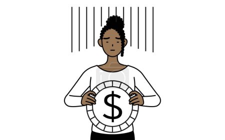 Illustration for African-American woman an image of exchange loss or dollar depreciation, Vector Illustration - Royalty Free Image