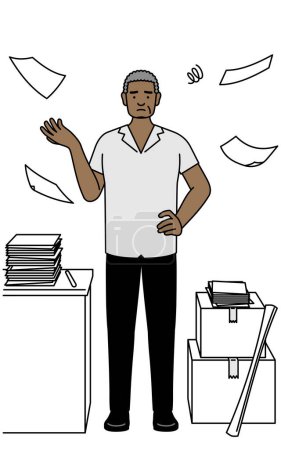 Illustration for African senior man who is fed up with his unorganized business, Vector Illustration - Royalty Free Image