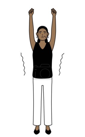 Illustrazione per Donna anziana afro-americana che si estende e si alza in piedi, illustrazione vettoriale - Immagini Royalty Free