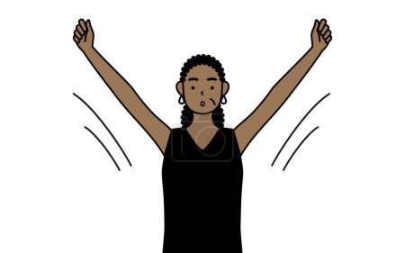 Ilustración de Mujer mayor afroamericana haciendo calistenia de radio, preparación para la prevención de accidentes, ilustración vectorial - Imagen libre de derechos