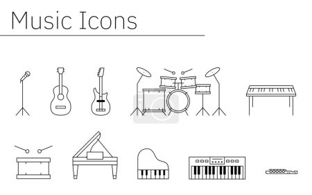 Illustration for Simple icon set of music and musical instruments - Translation: Simple icon set of music and musical instruments - Royalty Free Image