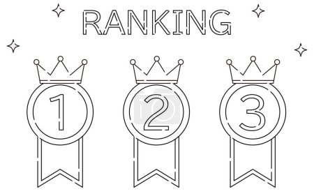 Illustration for Icon set of ranking medal badges with simple crown, 1st to 3rd place, Vector Illustration - Royalty Free Image