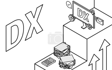 Illustration for Improving operations with DX, envisioning success and growth, moving from inefficient business to smart business, isometric - Royalty Free Image