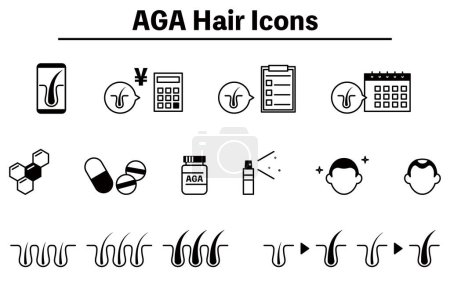Illustration for AGA (thinning hair treatment) treatment image icon set, AGA image - Royalty Free Image