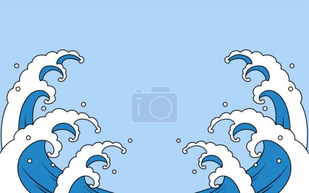 Ilustración de Dibujo de línea simple de fondo de onda japonesa, ondas ásperas, fondo azul, ilustración vectorial - Imagen libre de derechos