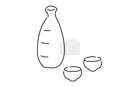 Téléchargez les illustrations : Image de deux personnes buvant du saké, illustration simple, Illustration vectorielle - en licence libre de droit