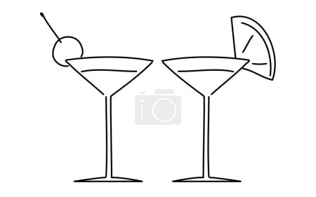 Illustration for Image of two people drinking cocktails, simple line drawing illustration, Vector Illustration - Royalty Free Image