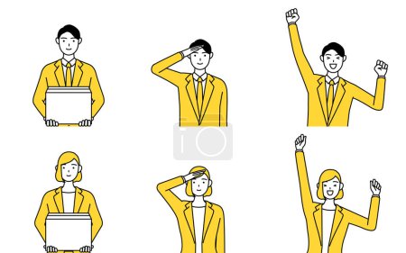 Set of simple line illustrations of men and women in suits, transfers, personnel, and gut poses
