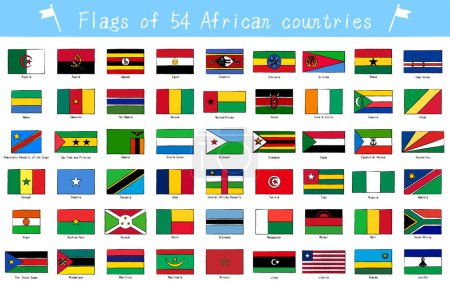 Téléchargez les illustrations : Drapeau mondial, ensemble de 54 pays africains, style peint à la main, Illustration vectorielle - en licence libre de droit