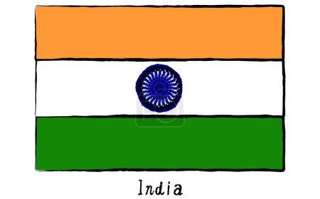 Bandera del mundo dibujada a mano analógica, India, Vector Illustration