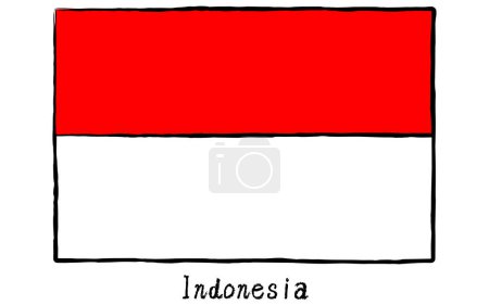 Bandera del mundo dibujada a mano analógica, Indonesia, Vector Illustration
