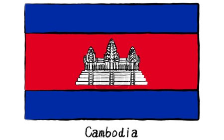 Bandera del mundo dibujada a mano analógica, Camboya, Vector Illustration