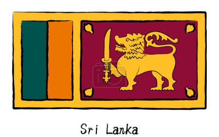 Bandera mundial dibujada a mano analógica, Sri Lanka, Vector Illustration
