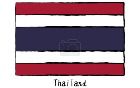 Bandera del mundo dibujada a mano analógica, Tailandia, Vector Illustration