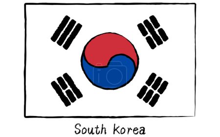Bandera mundial dibujada a mano analógica, República de Corea, Vector Illustration