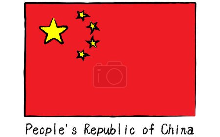 Bandera del mundo dibujada a mano analógica, República Popular China, Vector Illustration