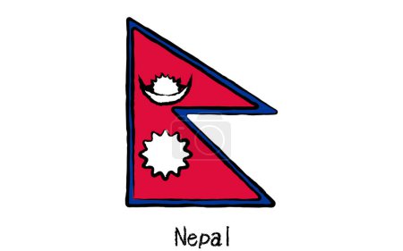 Bandera mundial dibujada a mano analógica, Nepal, Vector Illustration