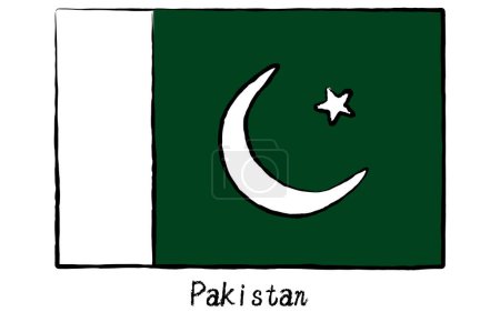 Bandera del mundo dibujada a mano analógica, Pakistán, Vector Illustration