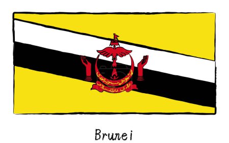 Bandera del mundo dibujada a mano analógica, Brunei, Vector Illustration