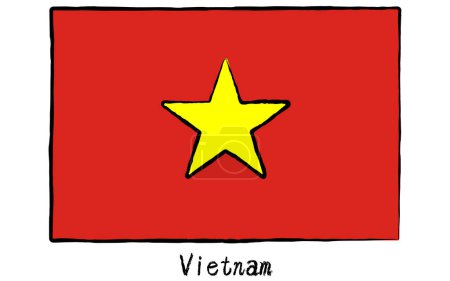 Bandera del mundo dibujada a mano analógica, Vietnam, Vector Illustration