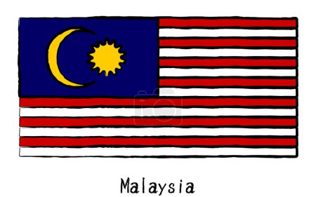 Bandera del mundo dibujada a mano analógica, Malasia, Vector Illustration
