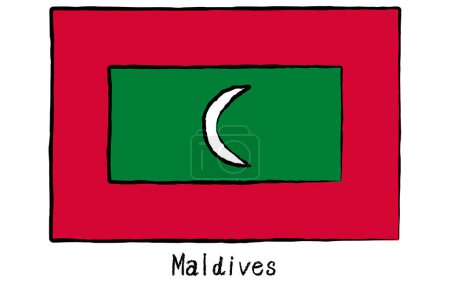 Bandera mundial dibujada a mano analógica, Maldivas, Ilustración vectorial