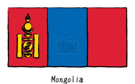 Bandera mundial dibujada a mano analógica, Mongolia, Vector Illustration
