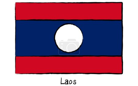 Bandera del mundo dibujada a mano analógica, Laos, Vector Illustration