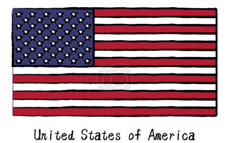 Bandera mundial dibujada a mano analógica, Estados Unidos de América, Vector Illustration