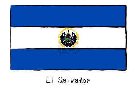 Analog hand-drawn style World Flag, El Salvador, Vector Illustration
