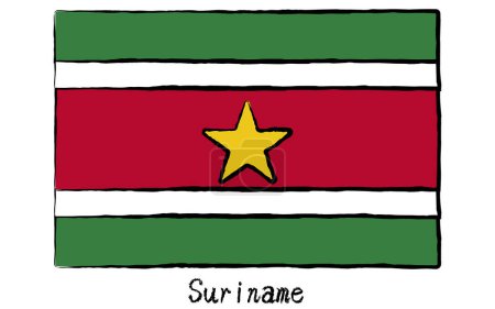 Analog hand-drawn style World Flag, Suriname, Vector Illustration