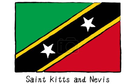 Analog hand-drawn style World Flag, St. Kitts and Nevis, Vector Illustration